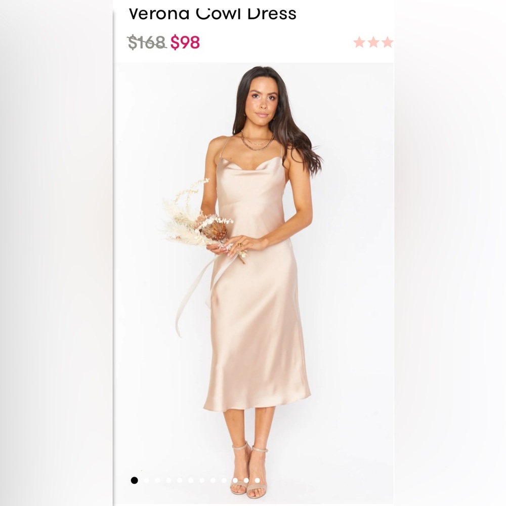 Show Me Your Mumu Verona Cowl Dress Midi Champagne Luxe Satin Bridesmaid XS